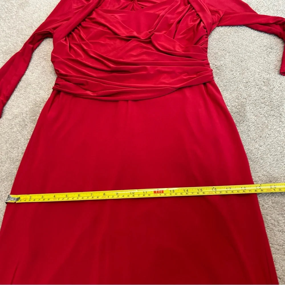 Frank Lyman red CrissCross-Front ruched jersey midi Dress Sz 14 open back - Picture 8 of 12